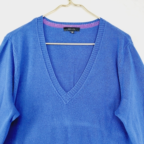 West & Vine Blue Knit V Neck Long Sleeve Lightweight Casual Sweater P4466 - Picture 2 of 8